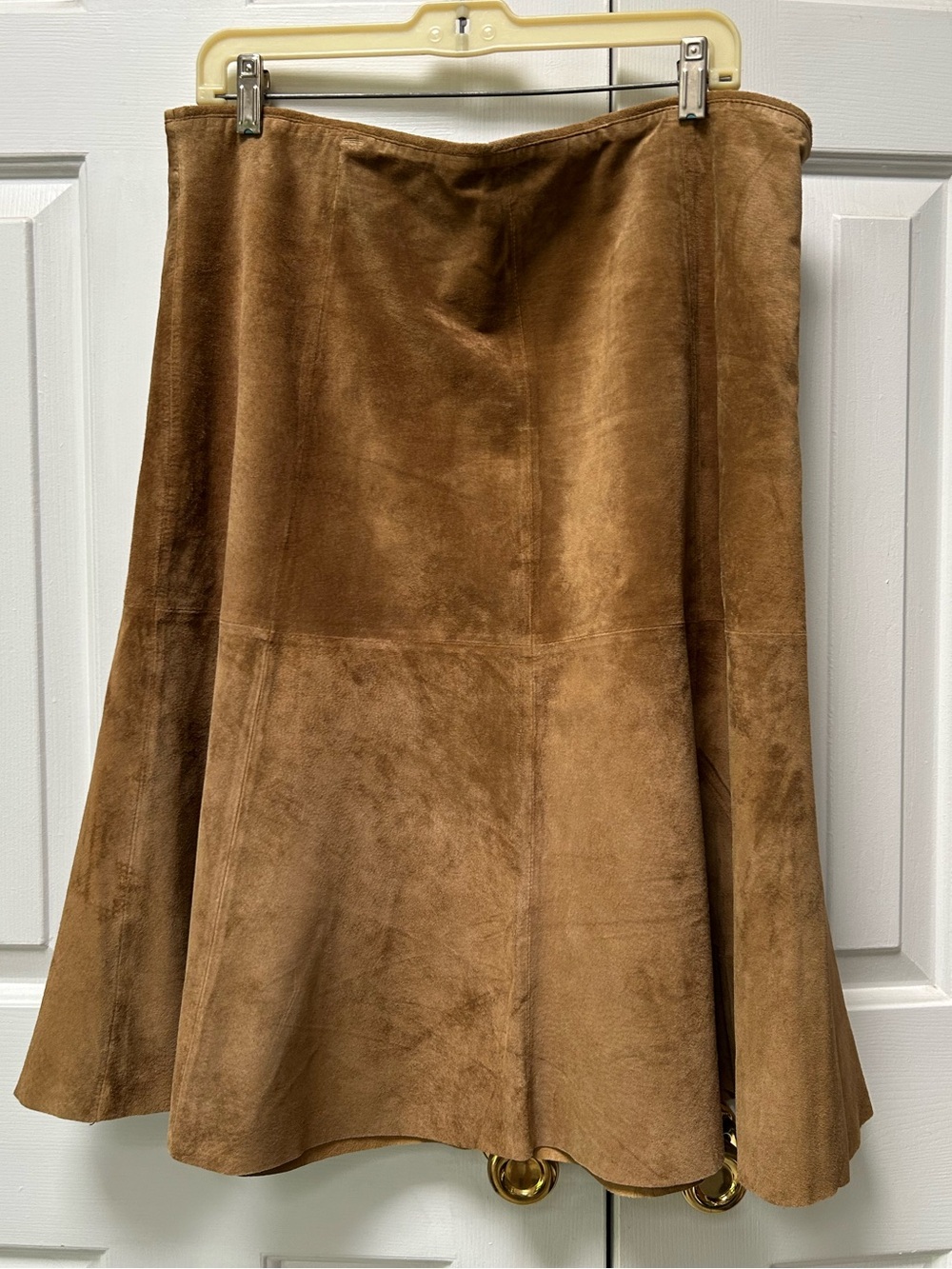 Eddie Bauer Genuine Leather Suede A-Line Flare Skirt Warm Lt Brown, Sz 16. NEW!